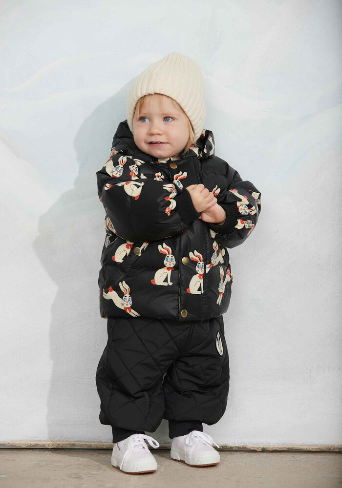 Mini Rodini Rabbits aop hooded puffer Black
