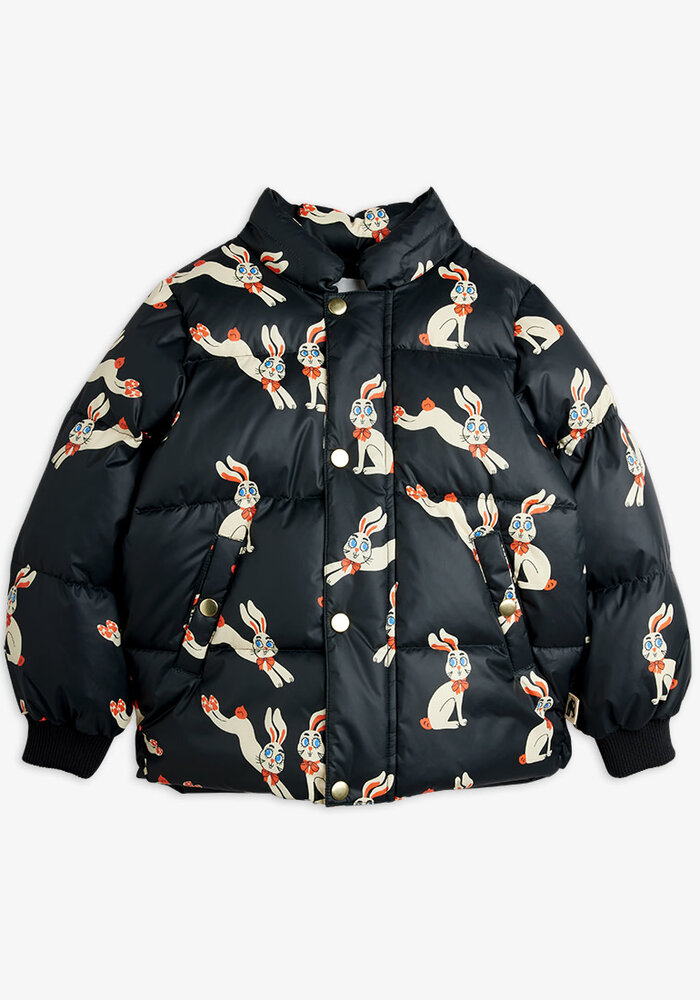 Mini Rodini Rabbits aop hooded puffer Black