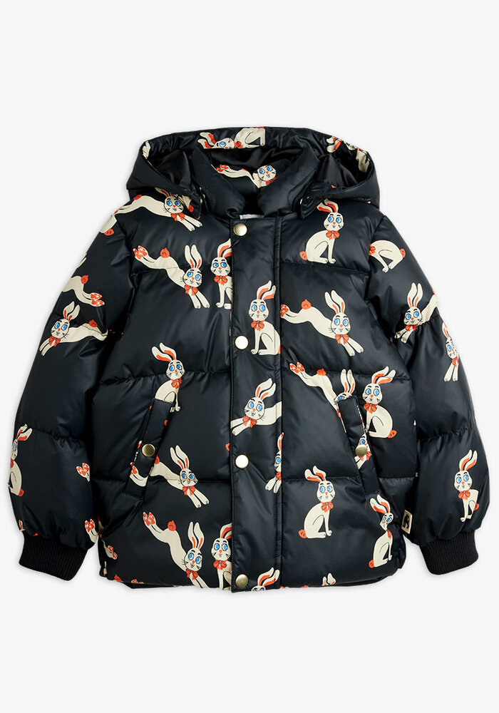 Mini Rodini Rabbits aop hooded puffer Black