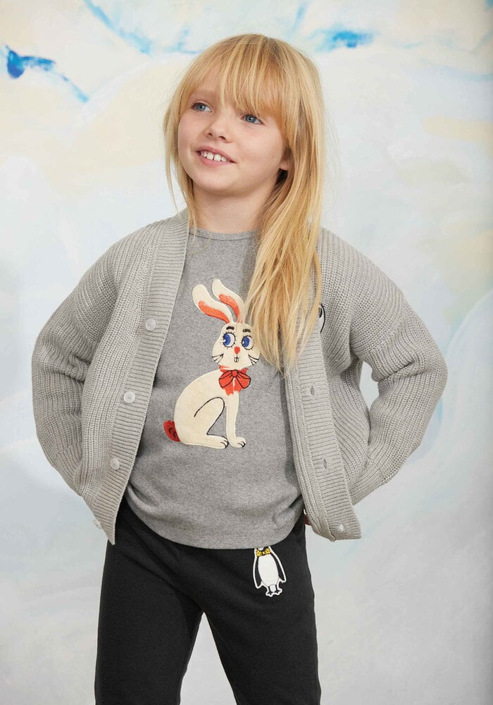 Mini Rodini Rabbit application ls top Grey Melange