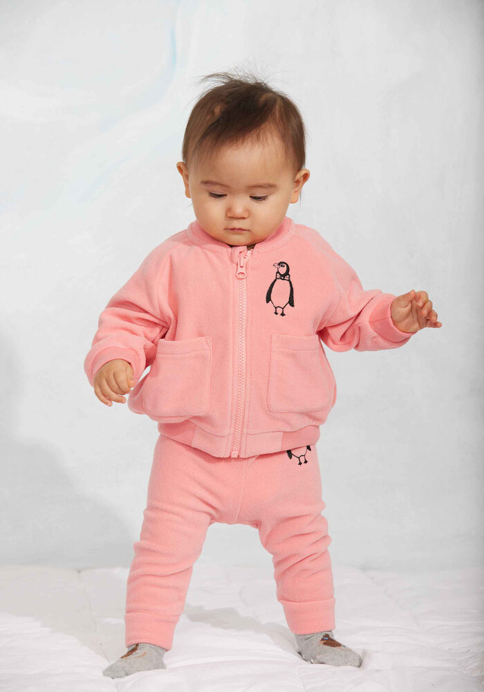 Mini Rodini Penguin emb microfleece jacket Pink