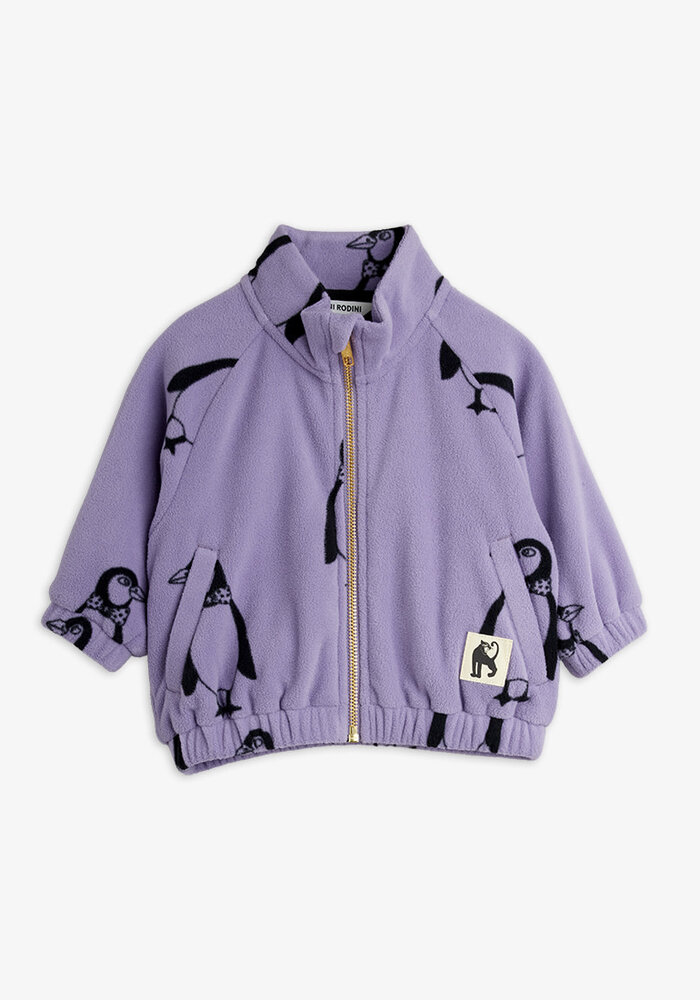 Mini Rodini Penguin aop fleece jacket Purple