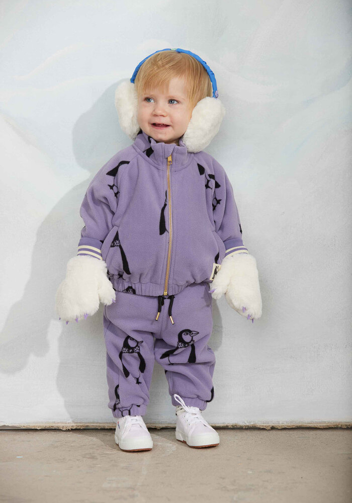 Mini Rodini Penguin aop fleece jacket Purple