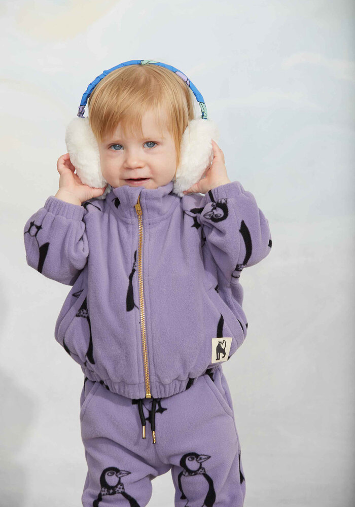 Mini Rodini Penguin aop fleece jacket Purple