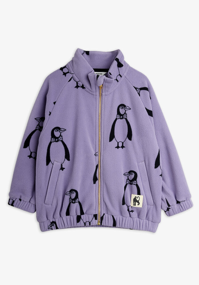 Mini Rodini Penguin aop fleece jacket Purple