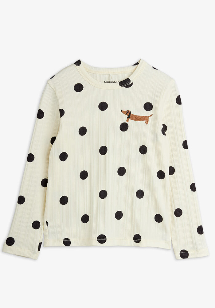 Mini Rodini Dots aop dog ls tee Off-white