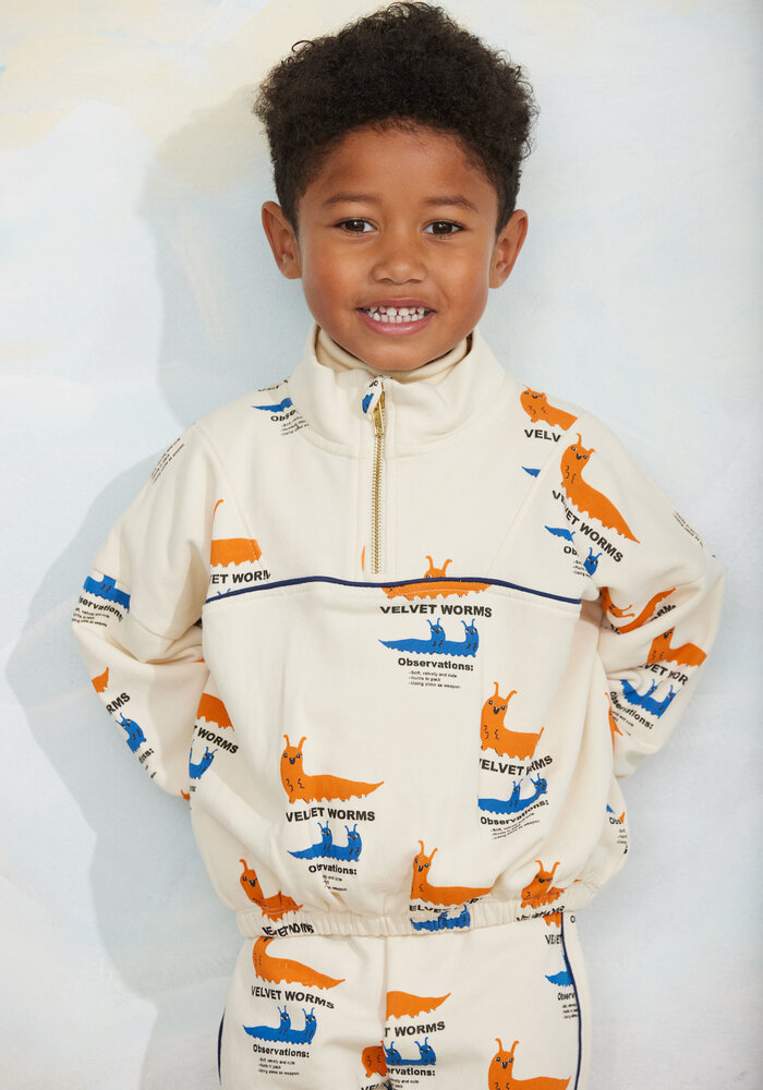 Mini Rodini Velvet worms aop half zip sweatshirt Multi