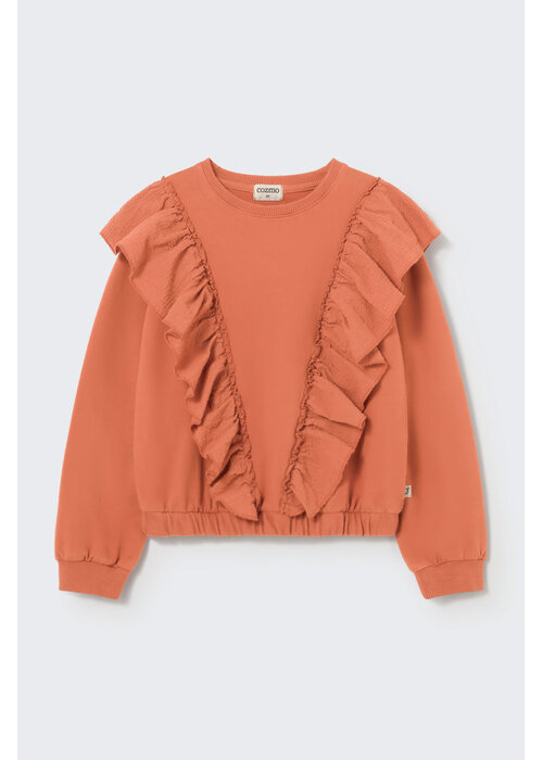 Cozmo Cozmo elastic fleece ruffle sweatshirt pink siena