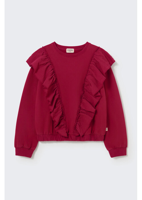 Cozmo Cozmo elastic fleece ruffle sweatshirt prune
