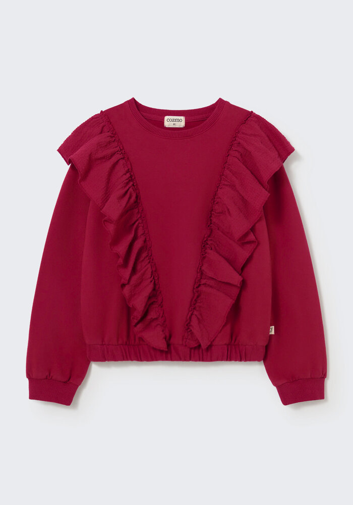 Cozmo elastic fleece ruffle sweatshirt prune
