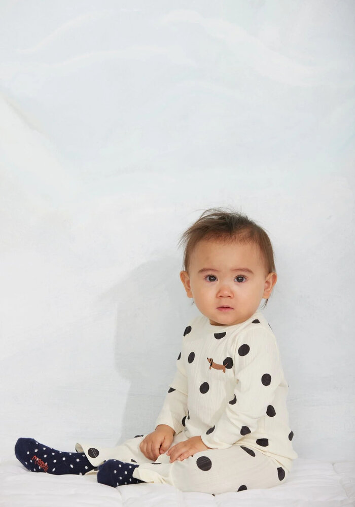 Mini Rodini Dots aop dog ls tee Off-white