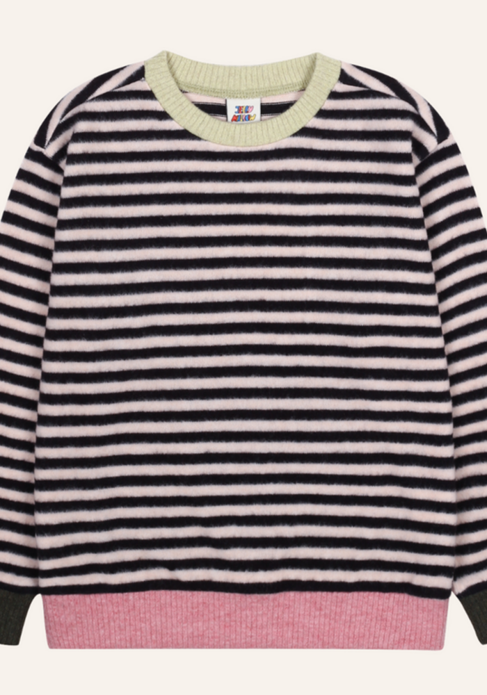 Jelly Mallow Happy Stripe Color-Block Knit_Cream/Black
