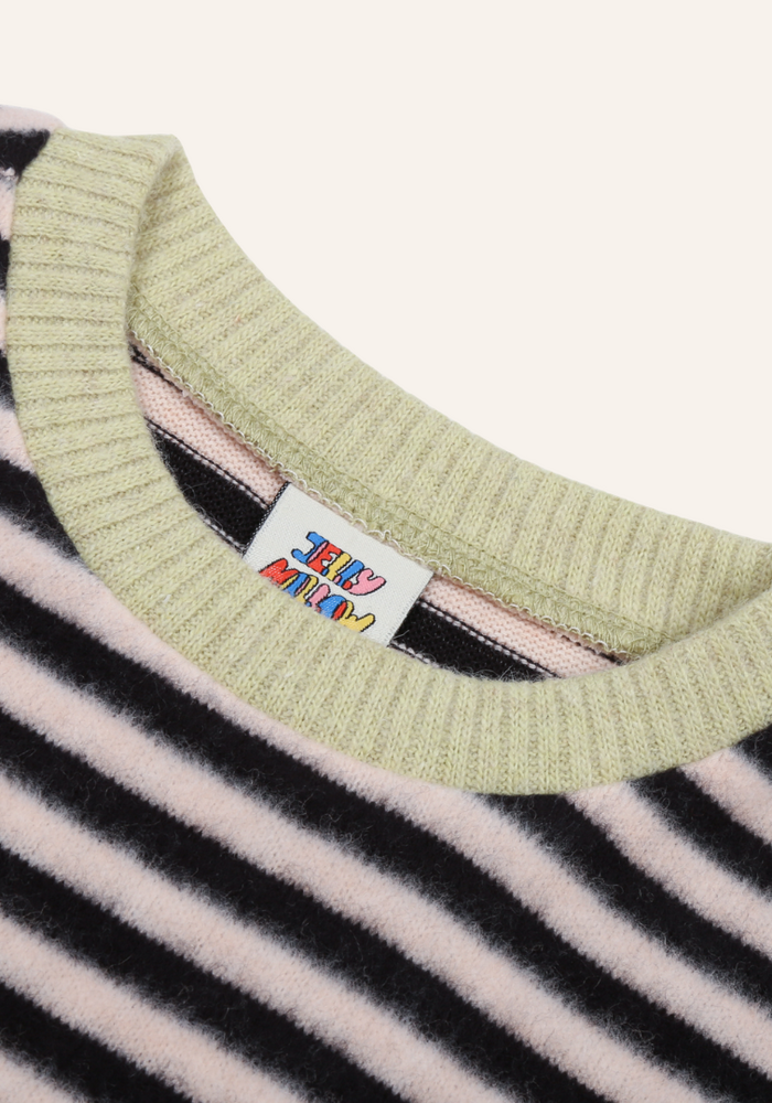 Jelly Mallow Happy Stripe Color-Block Knit_Cream/Black
