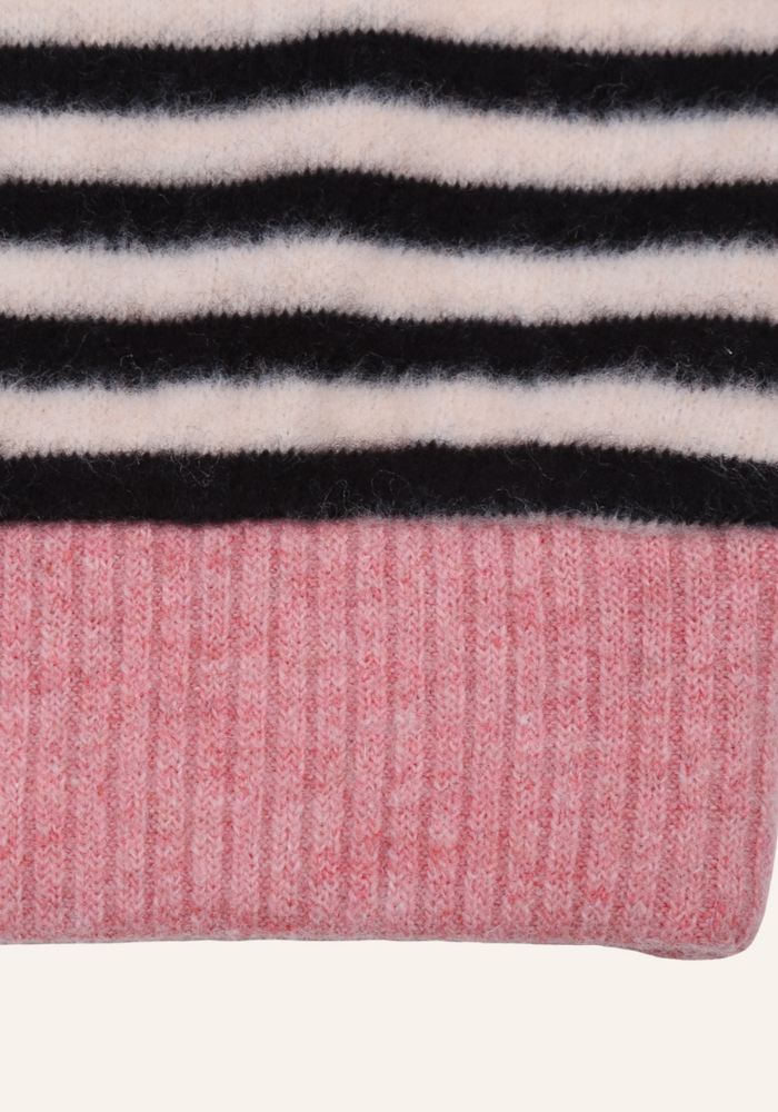 Jelly Mallow Happy Stripe Color-Block Knit_Cream/Black