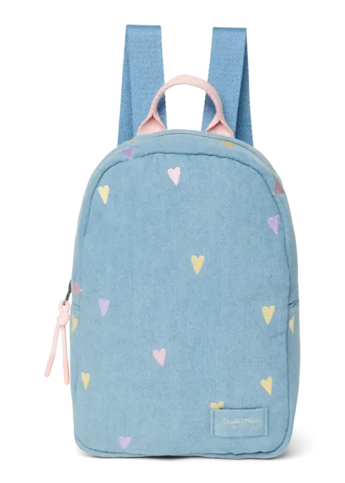 Studio Noos Studio Noos Light Blue Denim - Multi Hearts Mini Backpack