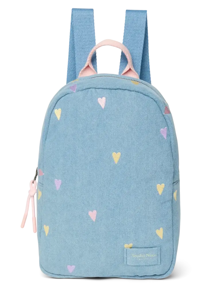 Studio Noos Light Blue Denim - Multi Hearts Mini Backpack