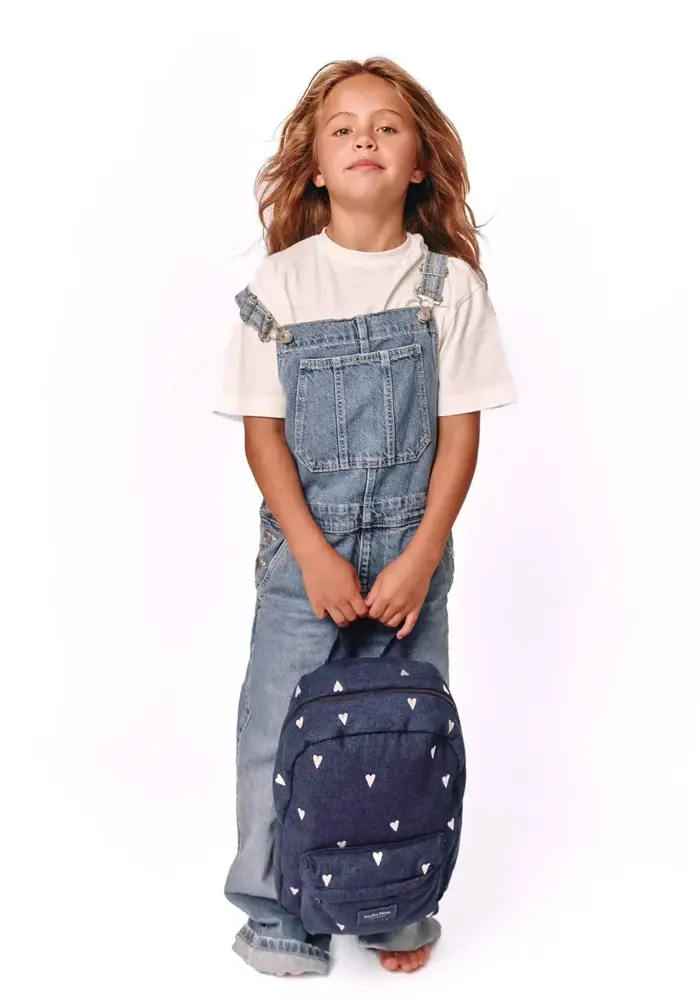 Studio Noos Denim Dark Blue - White Hearts Midi Backpack