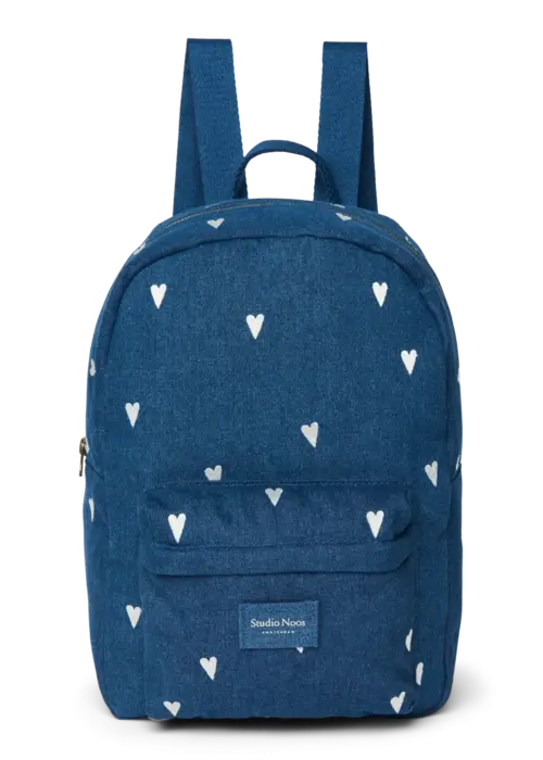 Studio Noos Studio Noos Denim Dark Blue - White Hearts Midi Backpack