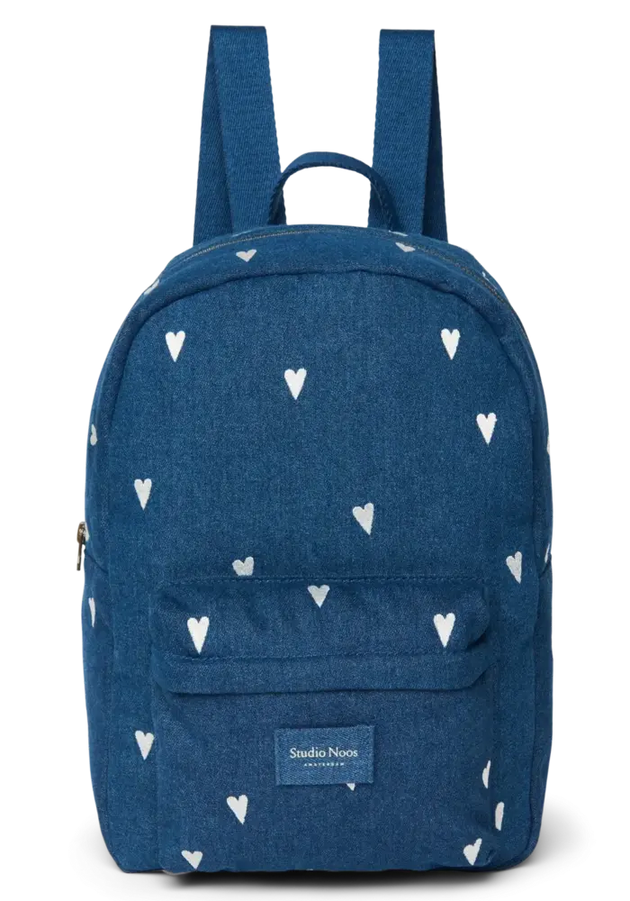 Studio Noos Denim Dark Blue - White Hearts Midi Backpack