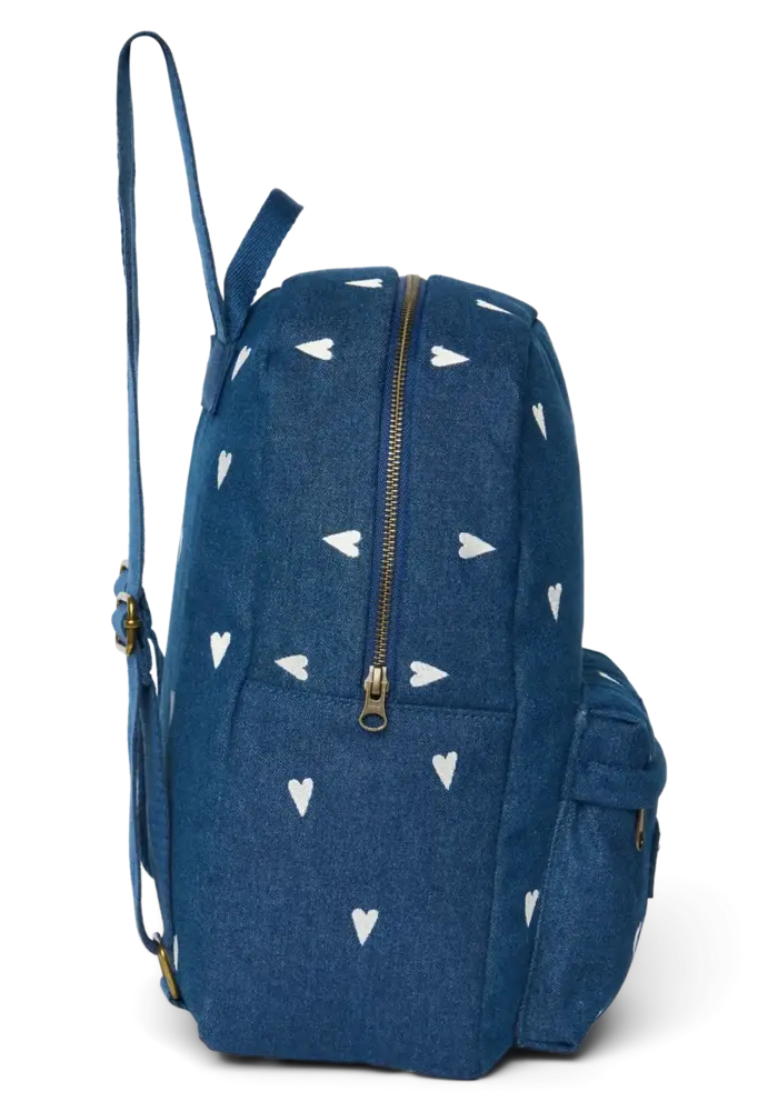 Studio Noos Denim Dark Blue - White Hearts Midi Backpack