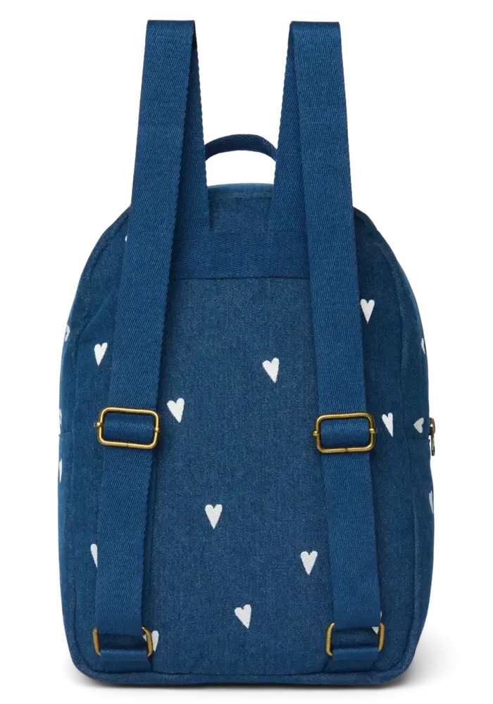Studio Noos Denim Dark Blue - White Hearts Midi Backpack
