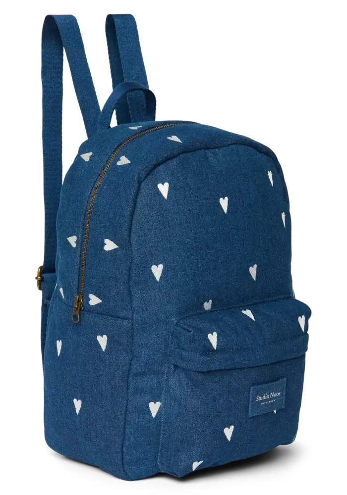 Studio Noos Denim Dark Blue - White Hearts Midi Backpack