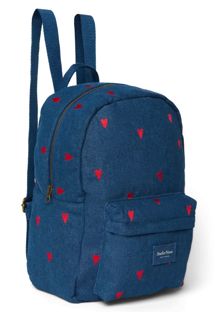 Studio Noos Denim Dark Blue - Red Hearts Midi Backpack