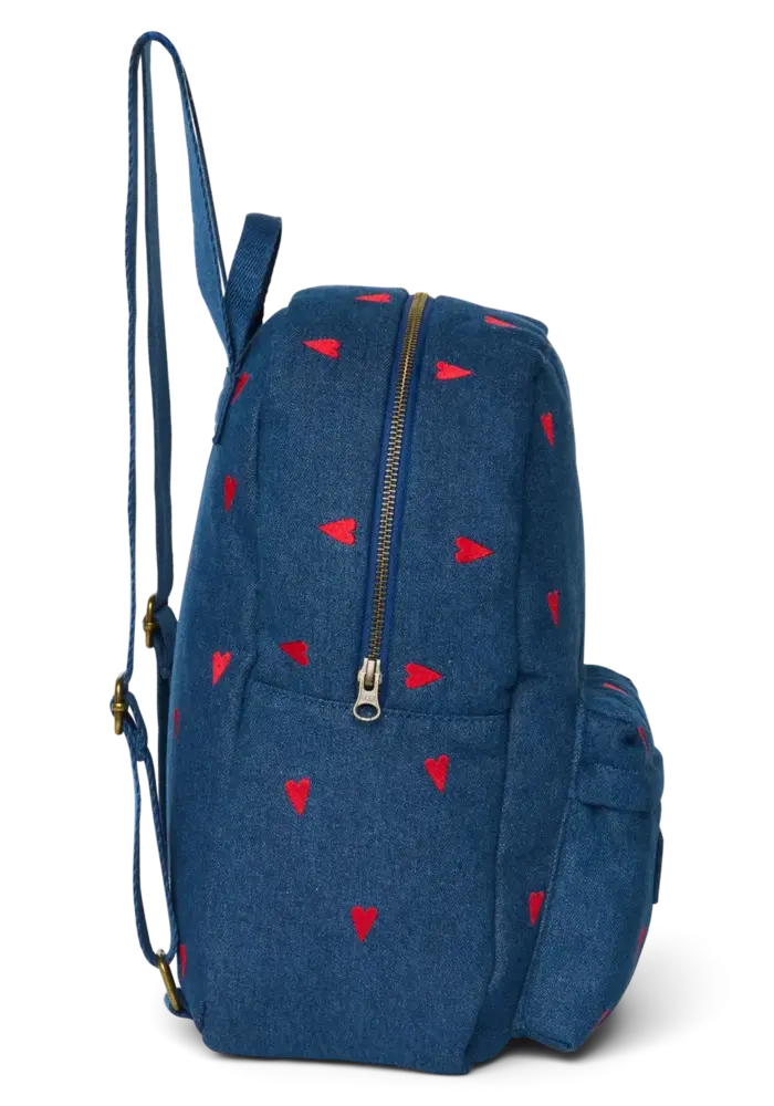 Studio Noos Denim Dark Blue - Red Hearts Midi Backpack