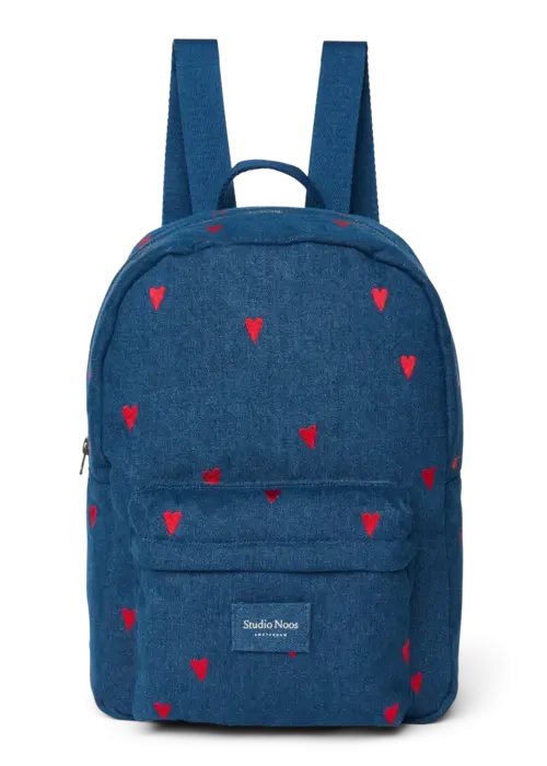 Studio Noos Studio Noos Denim Dark Blue - Red Hearts Midi Backpack