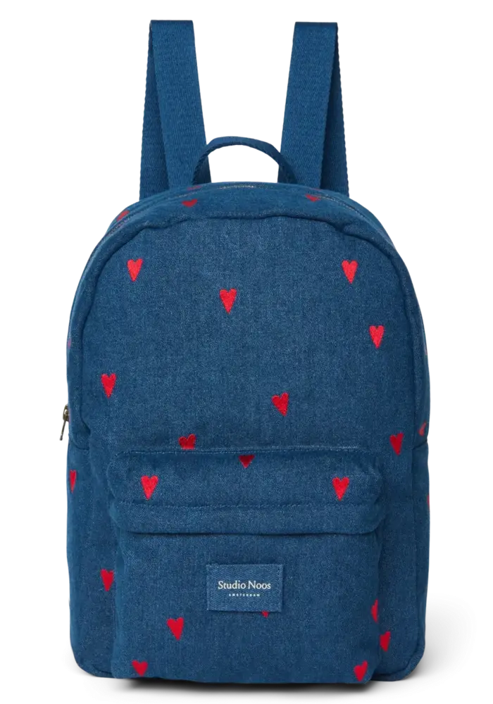 Studio Noos Denim Dark Blue - Red Hearts Midi Backpack
