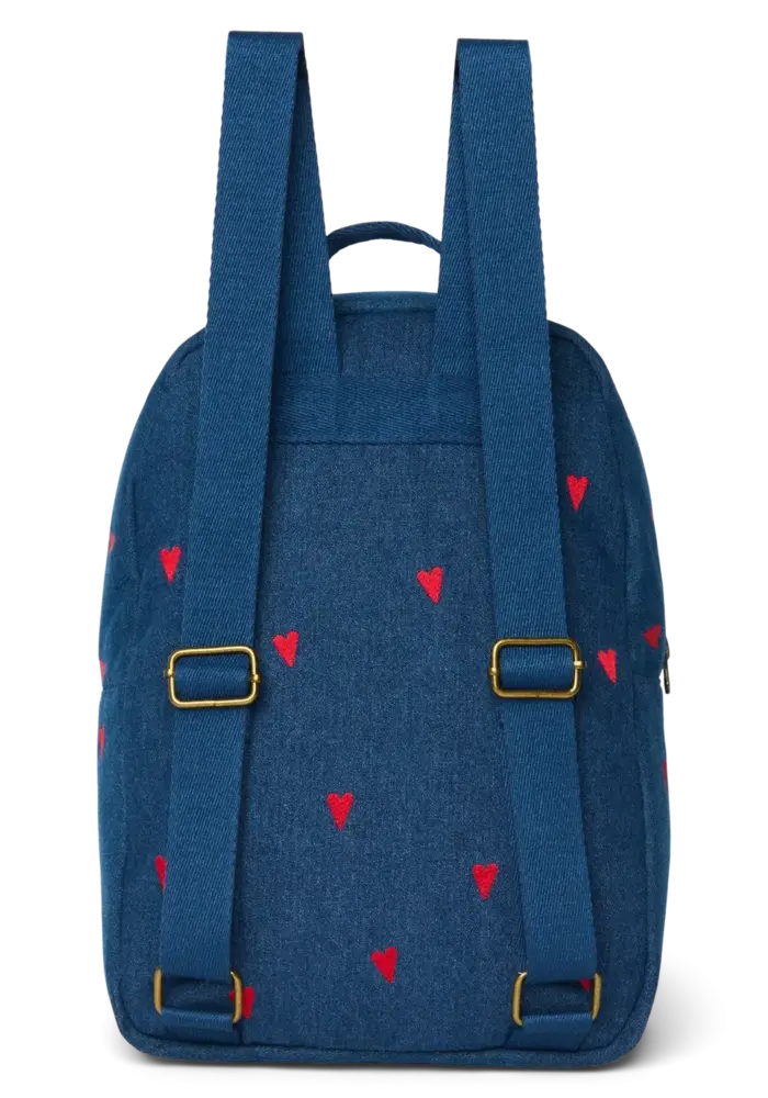 Studio Noos Denim Dark Blue - Red Hearts Midi Backpack