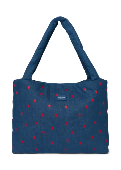 Studio Noos Studio Noos Mom Bag Denim | Dark Blue red Hearts