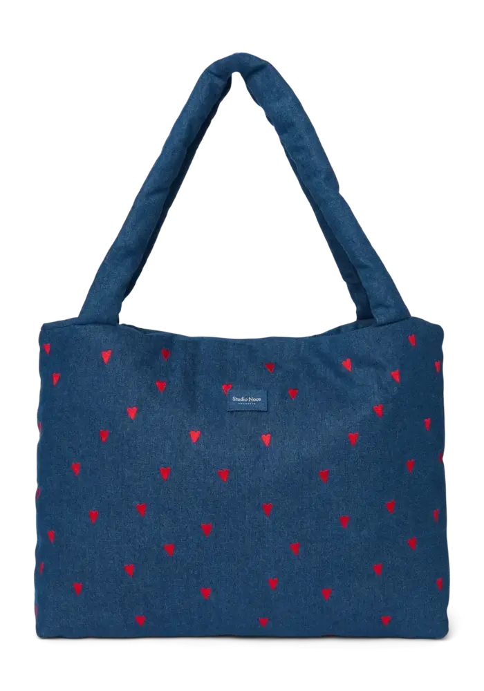 Studio Noos Denim Mom Bag | Dark Blue red Hearts