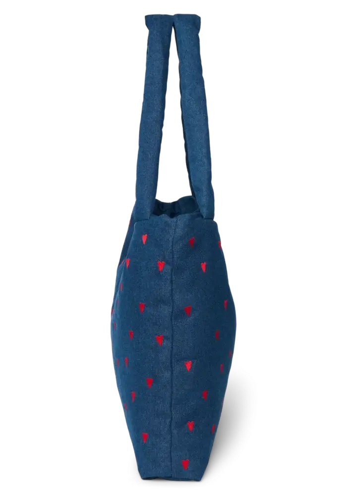 Studio Noos Denim Mom Bag | Dark Blue red Hearts