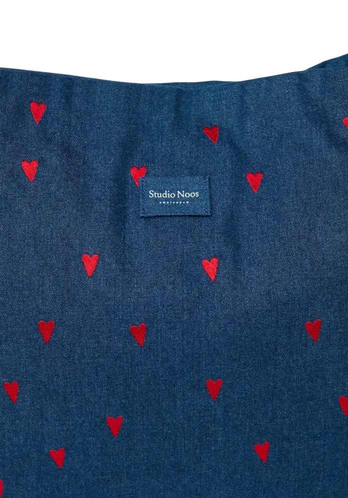 Studio Noos Denim Mom Bag | Dark Blue red Hearts