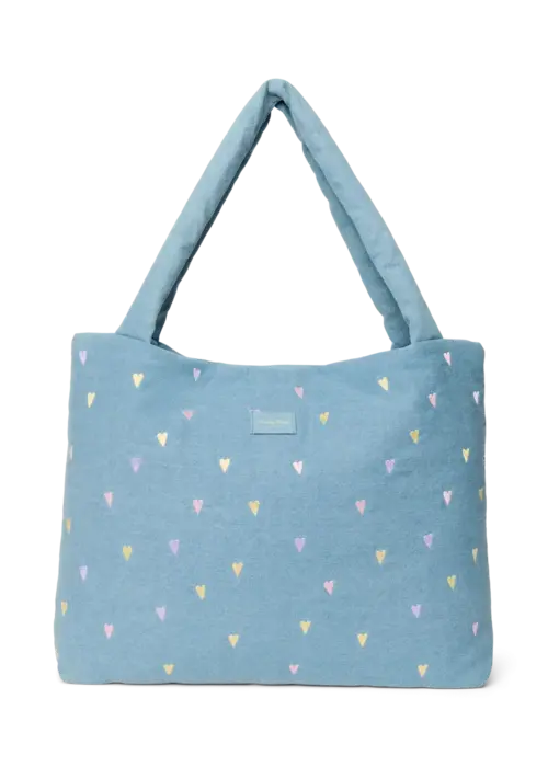 Studio Noos Studio Noos Mom Bag Denim | Light Blue Hearts