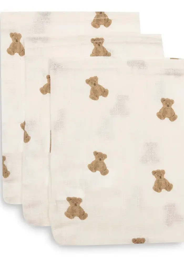 Jollein Hydrofiel Washandje 15x20cm - Mini Teddy Bear - 3 Stuks