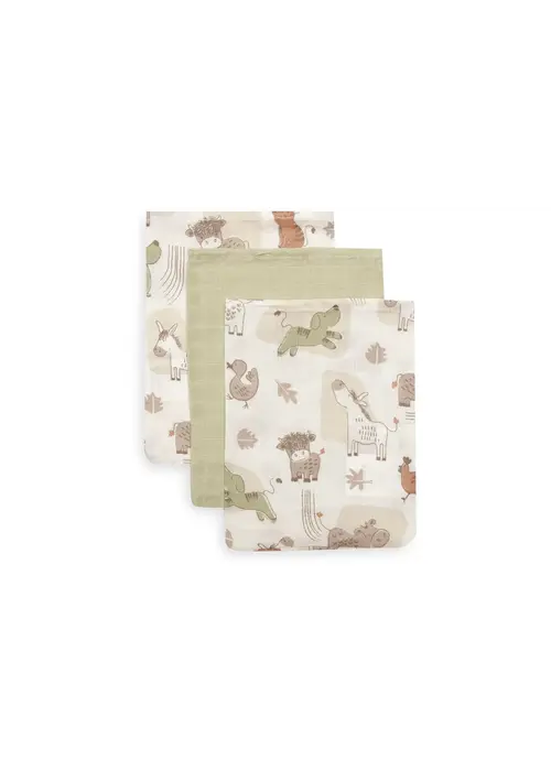 Jollein Jollein Hydrofiel Washandje 15x20cm - Barn Buddies - 3 Stuks