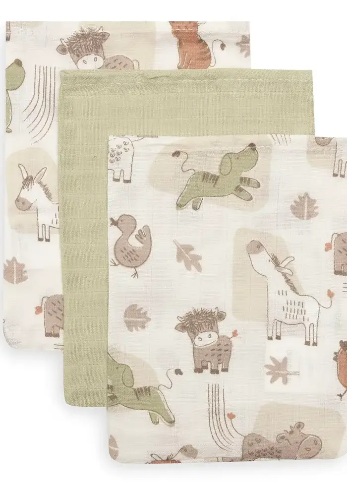 Jollein Hydrofiel Washandje 15x20cm - Barn Buddies - 3 Stuks