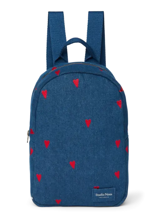 Studio Noos Studio Noos Back Pack Mini Denim | Dark Blue Red Hearts