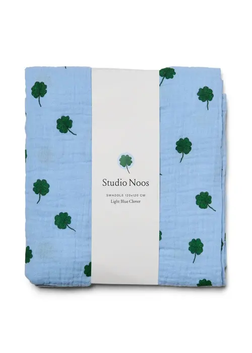 Studio Noos Studio Noos Hydrofiele Doek Light Blue Clover 120x120