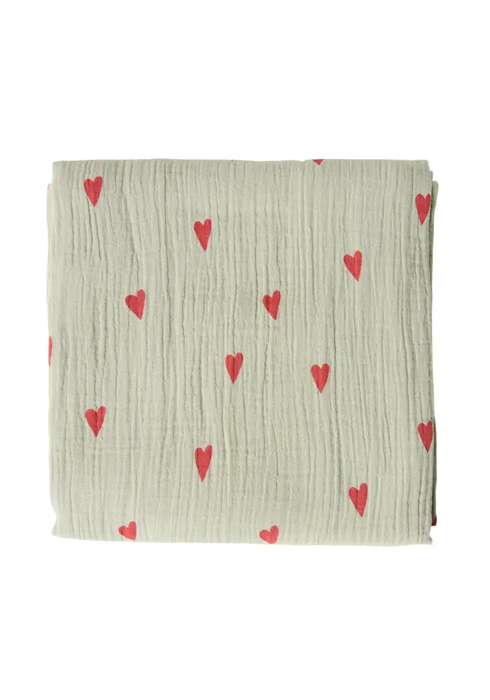 Studio Noos Sage Green Hydrofiele Doek Met Hartjes – Large