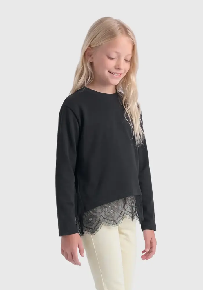 KOGKAMIL LS ASSYMETRIC LACE TEE JRS Black