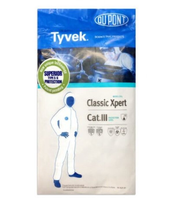 Tyvek Tyvek® Classic Xpert protege contra químicos, partículas y riesgos biológicos con comodidad y cumplimiento de normas Tipo 5/6.