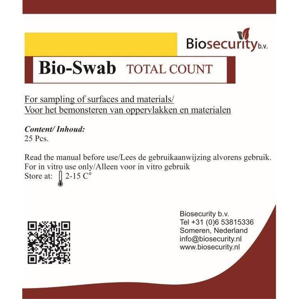 Biosecurity Bio swab™ – Snel en betrouwbaar oppervlakten testen op aerobe bacteriën (25 stuks)