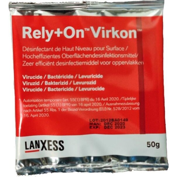 Rely+On™ Virkon™ Rely+On™ Virkon™ 50 g – Krachtig en veelzijdig breedspectrum desinfectiemiddel voor harde oppervlakken