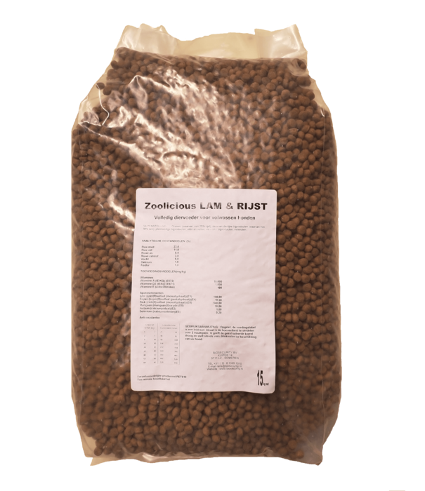 Zoolicious Zoolicious Lamb & Rice 15 Kg - 23/11 - Hypoallergenic Dog Food for Adult Dogs of All Breeds - Supports Healthy Skin and Coat