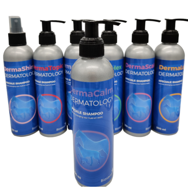 Derma-prescription DermaCalm 250 ML es un champú suave e hipoalergénico con propiedades limpiadoras, desinfectantes y que alivia la picazón.