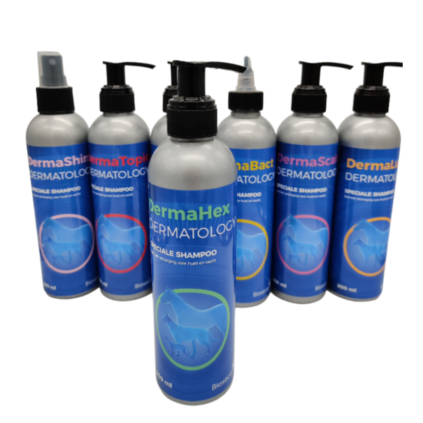 Derma-prescription Derma Hex 200 ML is een hypoallergene, milde shampoo, met 4% Chloorhexidine in zowel vrije vorm, als in liposomen ingekapselde vorm.