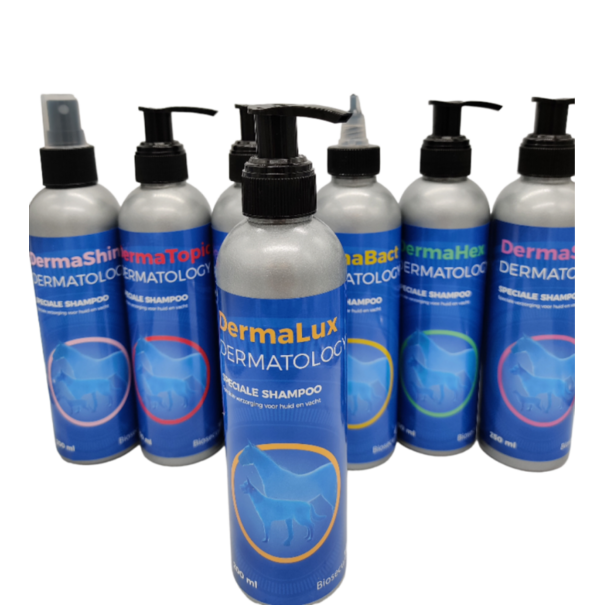 Derma-prescription DermaLux 200 ML is een hypoallergene shampoo met keratolytische en helende, eigenschappen die de huid minder schilferig maakt.